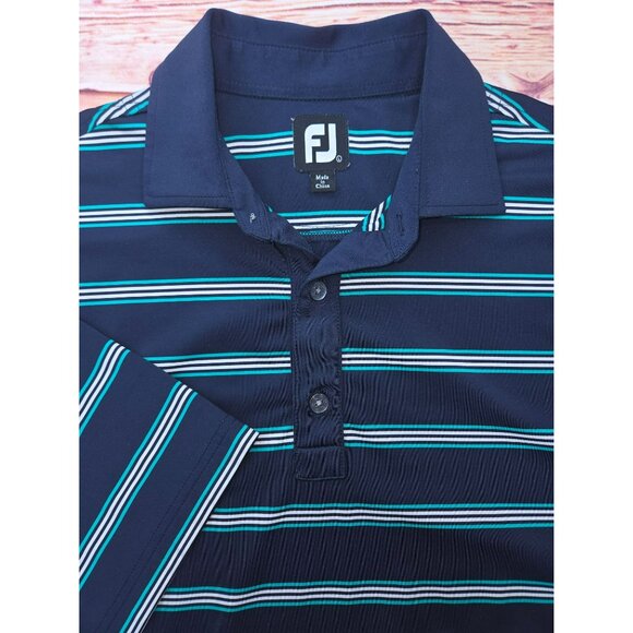 FOOTJOY FJ Men's Navy Striped Polo Golf Shirt Large - Picture 4 of 8